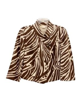 Y2K MICHAEL Michael Kors Zebra Animal Print Cropped Linen Blazer Size 8